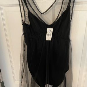 Black bodysuit with attached sheer cover